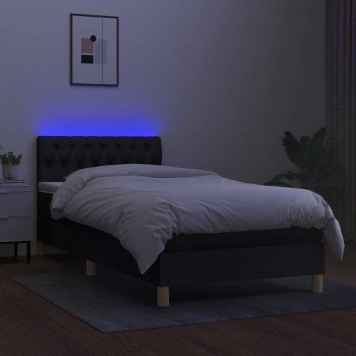 Box spring postelja z vzmetnico LED črna 90x190 cm blago - Image 4