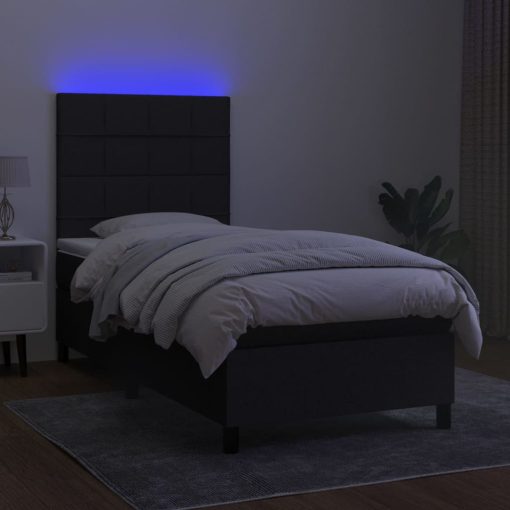 Box spring postelja z vzmetnico LED črna 90x190 cm blago - Image 4