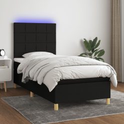 Box spring postelja z vzmetnico LED črna 90x200 cm blago