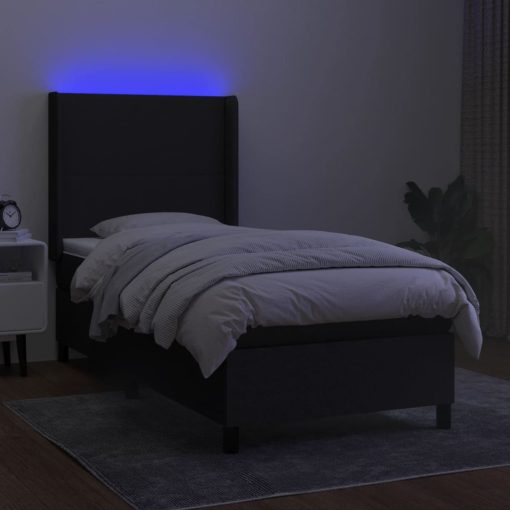 Box spring postelja z vzmetnico LED črna 90x200 cm blago - Image 3