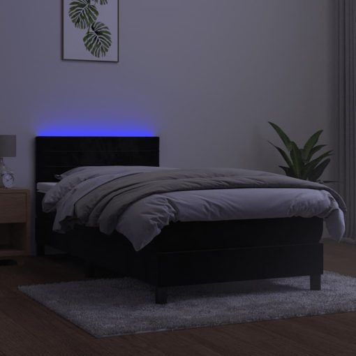 Box spring postelja z vzmetnico LED črna 90x200 cm žamet - Image 4