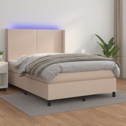 Box spring postelja z vzmetnico LED kapučino 140x190 cm