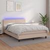 Box spring postelja z vzmetnico LED kapučino 140x190 cm