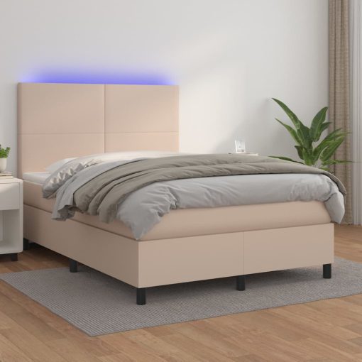 Box spring postelja z vzmetnico LED kapučino 140x190 cm