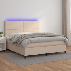 Box spring postelja z vzmetnico LED kapučino 140x200 cm