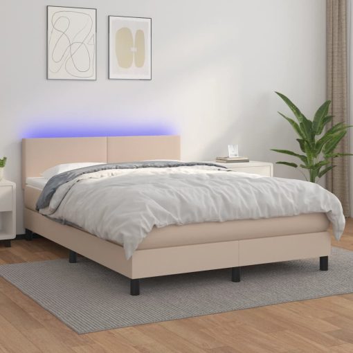 Box spring postelja z vzmetnico LED kapučino 140x200 cm