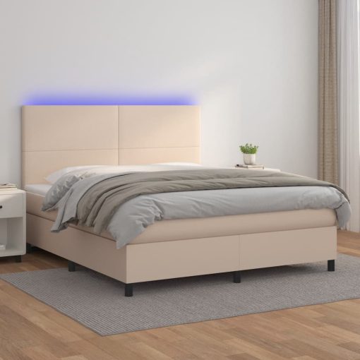 Box spring postelja z vzmetnico LED kapučino 160x200 cm