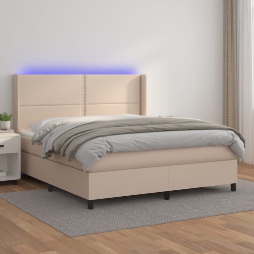 Box spring postelja z vzmetnico LED kapučino 160x200 cm