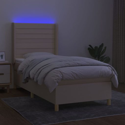 Box spring postelja z vzmetnico LED krem 100x200 cm blago - Image 3