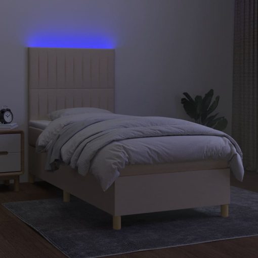 Box spring postelja z vzmetnico LED krem 100x200 cm blago - Image 4