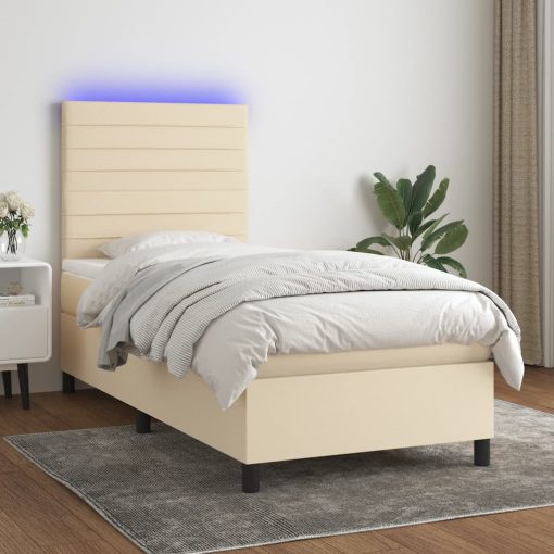 Box spring postelja z vzmetnico LED krem 100x200 cm blago