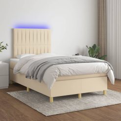 Box spring postelja z vzmetnico LED krem 120x200 cm blago