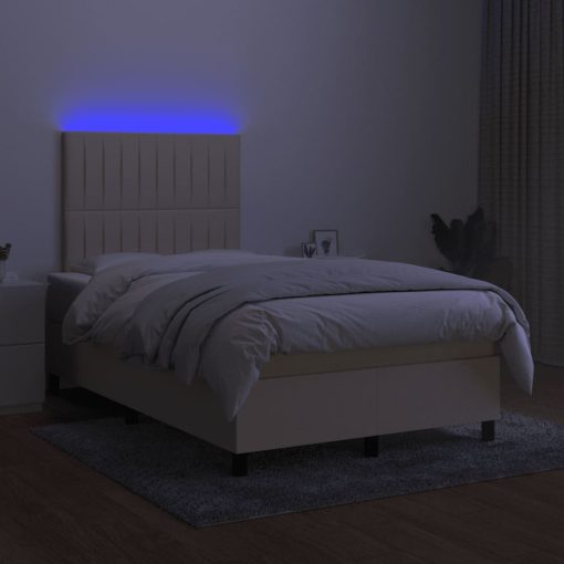 Box spring postelja z vzmetnico LED krem 120x200 cm blago - Image 4