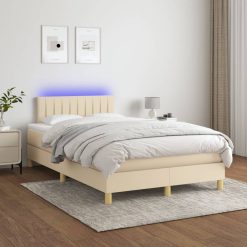 Box spring postelja z vzmetnico LED krem 120x200 cm blago
