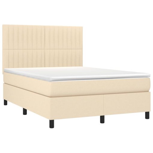 Box spring postelja z vzmetnico LED krem 140x190 cm blago - Image 3