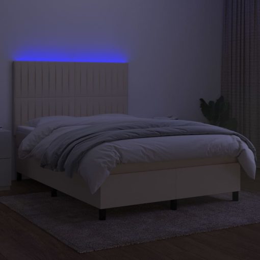 Box spring postelja z vzmetnico LED krem 140x190 cm blago - Image 4