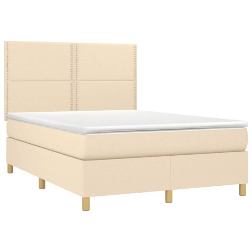 Box spring postelja z vzmetnico LED krem 140x200 cm blago - Image 3