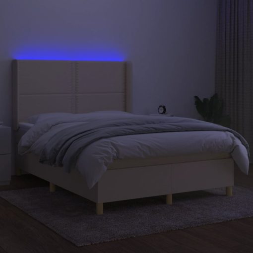 Box spring postelja z vzmetnico LED krem 140x200 cm blago - Image 3