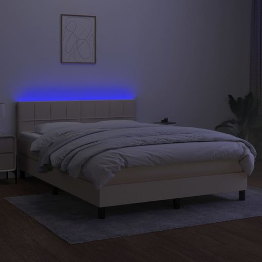 Box spring postelja z vzmetnico LED krem 140x200 cm blago - Image 4