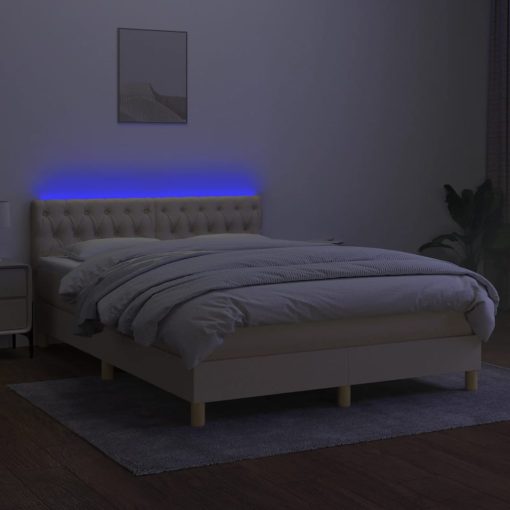 Box spring postelja z vzmetnico LED krem 140x200 cm blago - Image 4