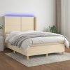 Box spring postelja z vzmetnico LED krem 140x200 cm blago