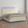 Box spring postelja z vzmetnico LED krem 160x200cm umetno usnje