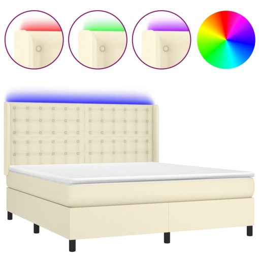 Box spring postelja z vzmetnico LED krem 180x200cm umetno usnje - Image 2