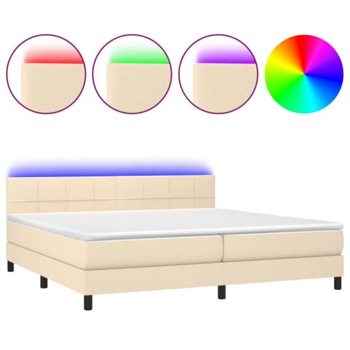 Box spring postelja z vzmetnico LED krem 200x200 cm blago - Image 2