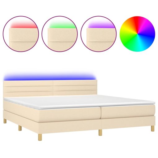 Box spring postelja z vzmetnico LED krem 200x200 cm blago - Image 2