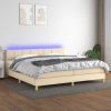 Box spring postelja z vzmetnico LED krem 200x200 cm blago