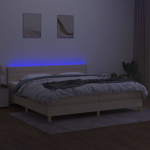 Box spring postelja z vzmetnico LED krem 200x200 cm blago - Image 3