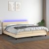 Box spring postelja z vzmetnico LED krem 200x200 cm blago