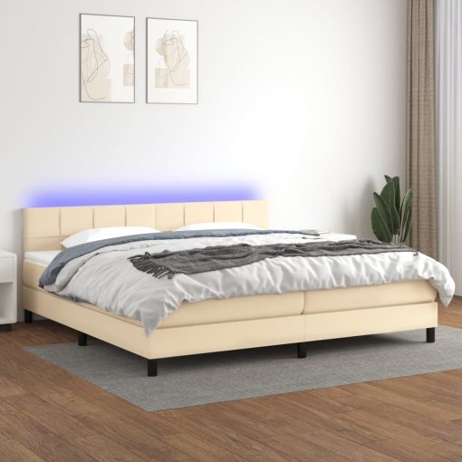 Box spring postelja z vzmetnico LED krem 200x200 cm blago