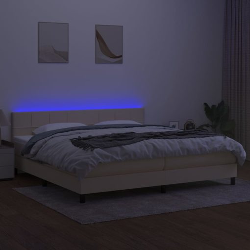 Box spring postelja z vzmetnico LED krem 200x200 cm blago - Image 4