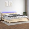 Box spring postelja z vzmetnico LED krem 200x200 cm blago