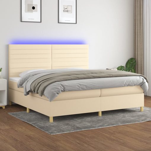 Box spring postelja z vzmetnico LED krem 200x200 cm blago