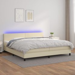 Box spring postelja z vzmetnico LED krem 200x200cm umetno usnje