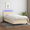 Box spring postelja z vzmetnico LED krem 80x200 cm blago