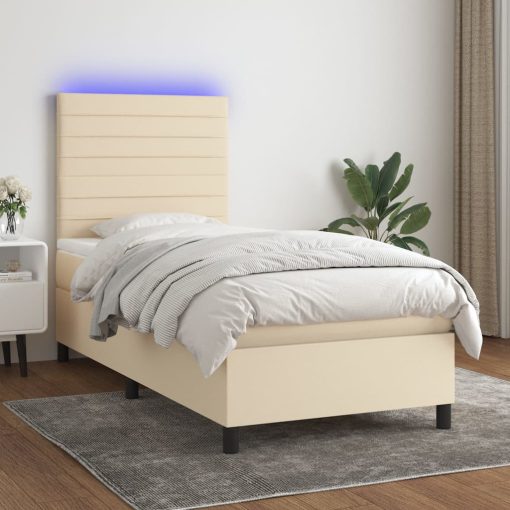 Box spring postelja z vzmetnico LED krem 80x200 cm blago