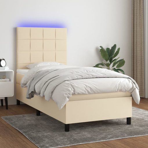 Box spring postelja z vzmetnico LED krem 80x200 cm blago