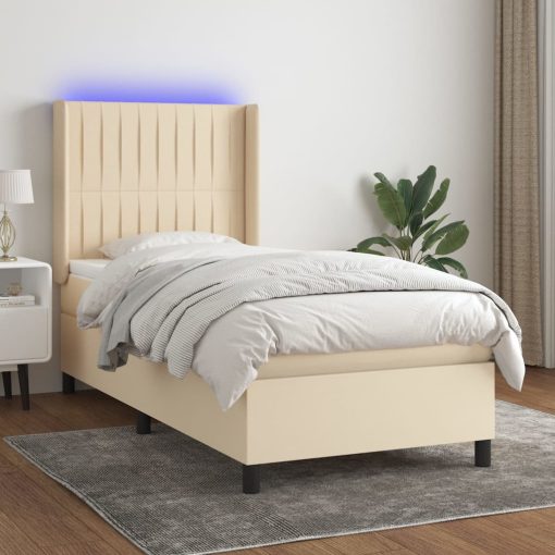 Box spring postelja z vzmetnico LED krem 90x190 cm blago