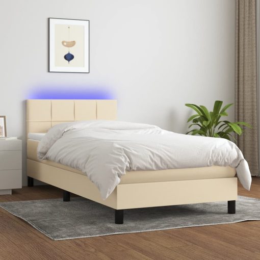 Box spring postelja z vzmetnico LED krem 90x190 cm blago