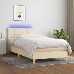 Box spring postelja z vzmetnico LED krem 90x190 cm blago