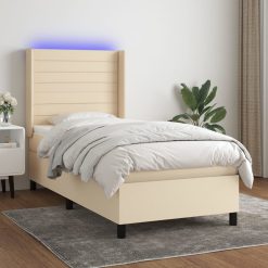 Box spring postelja z vzmetnico LED krem 90x190 cm blago