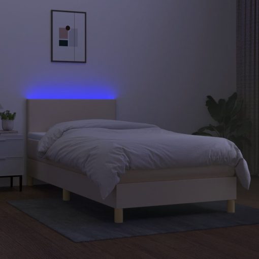 Box spring postelja z vzmetnico LED krem 90x200 cm blago - Image 4