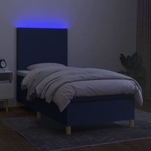 Box spring postelja z vzmetnico LED modra 100x200 cm blago - Image 4