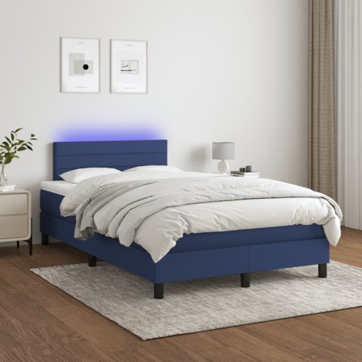 Box spring postelja z vzmetnico LED modra 120x200 cm blago