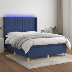 Box spring postelja z vzmetnico LED modra 140x190 cm blago