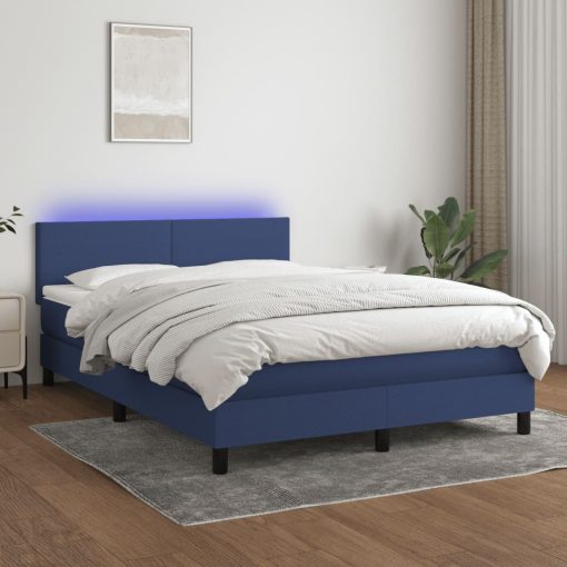 Box spring postelja z vzmetnico LED modra 140x190 cm blago