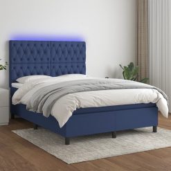 Box spring postelja z vzmetnico LED modra 140x190 cm blago